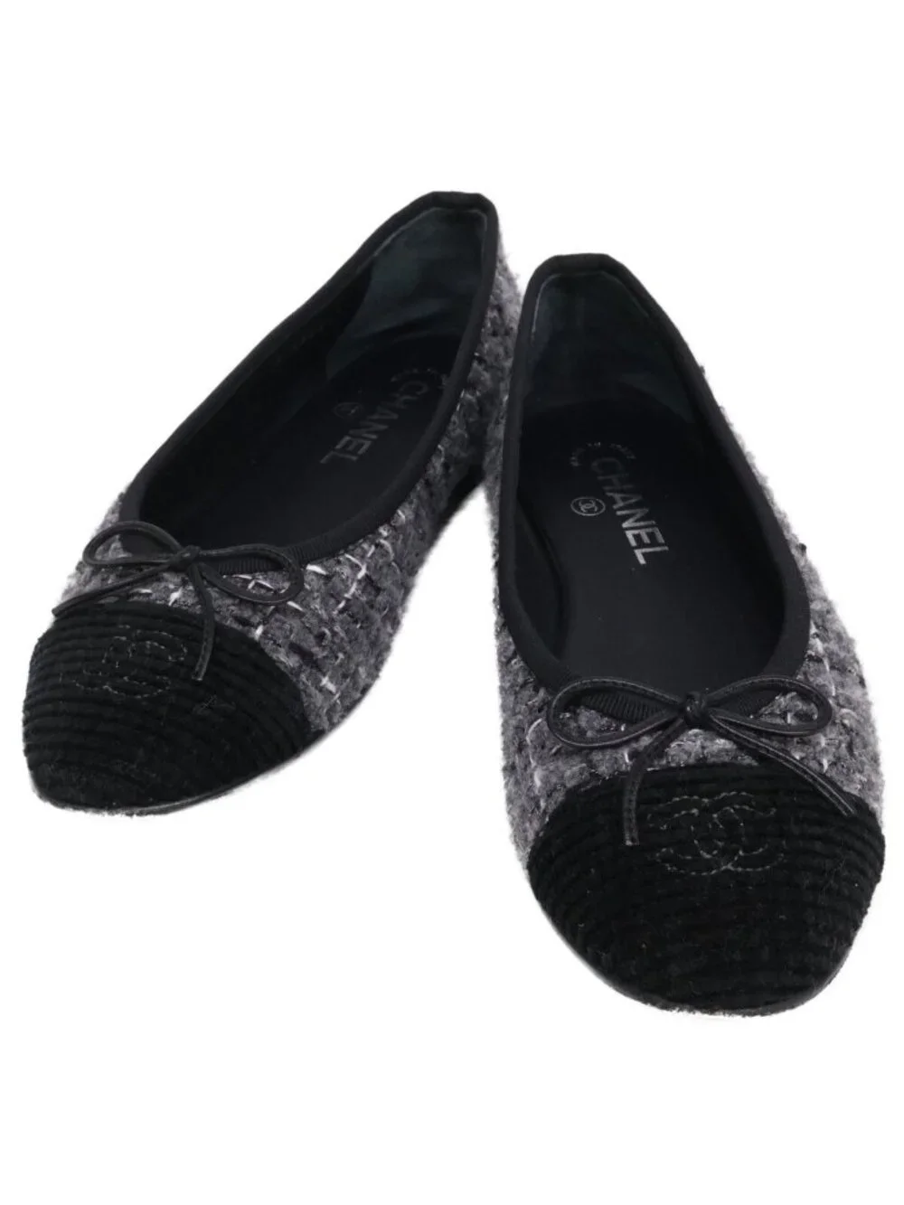 Chanel Ballerina CC Logo Tweed Ballet Shoes